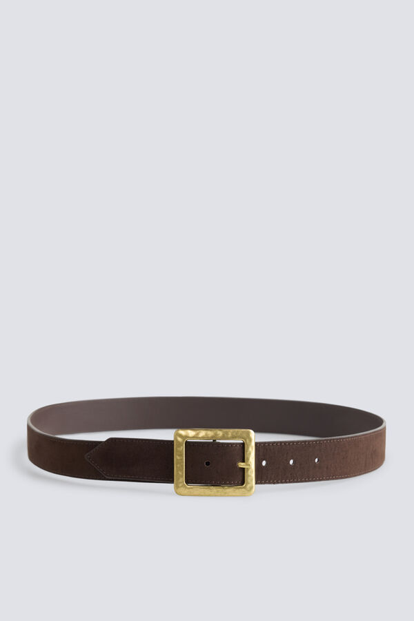 Springfield Faux suede belt with gold buckle brown
