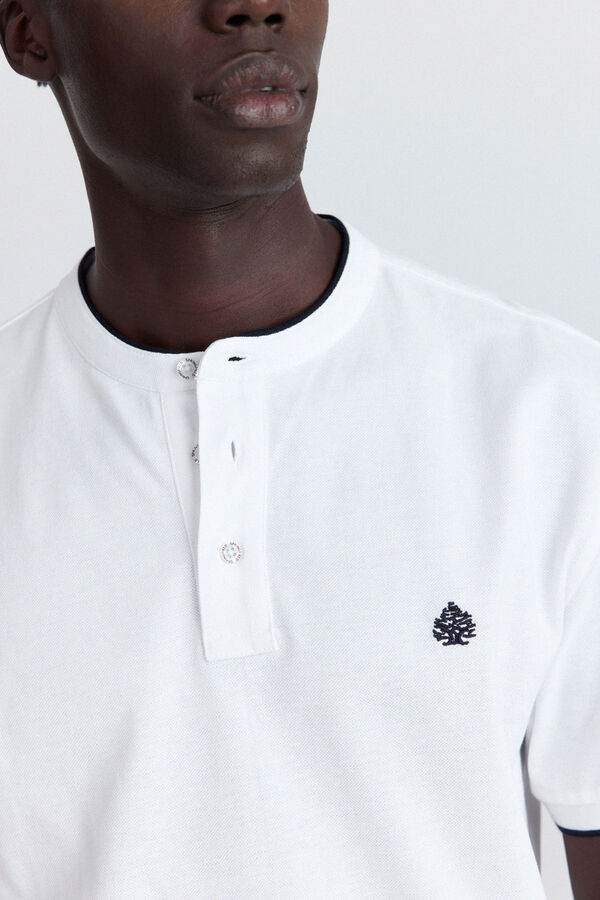 Springfield Piqu&eacute; mandarin collar slim fit polo shirt white