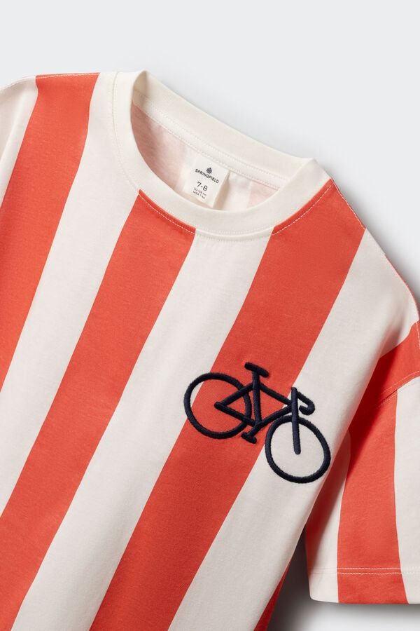 Springfield Kids Majica kratkih rukava sa prugama Positano Crew za dečake Koralna