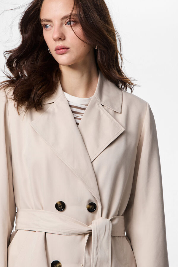 Pieces Long trench coat with belt grey
