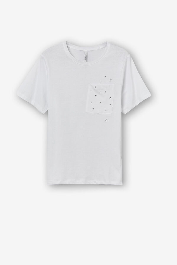 Springfield Camiseta con Bolsillo Frontal y Apliques blanco