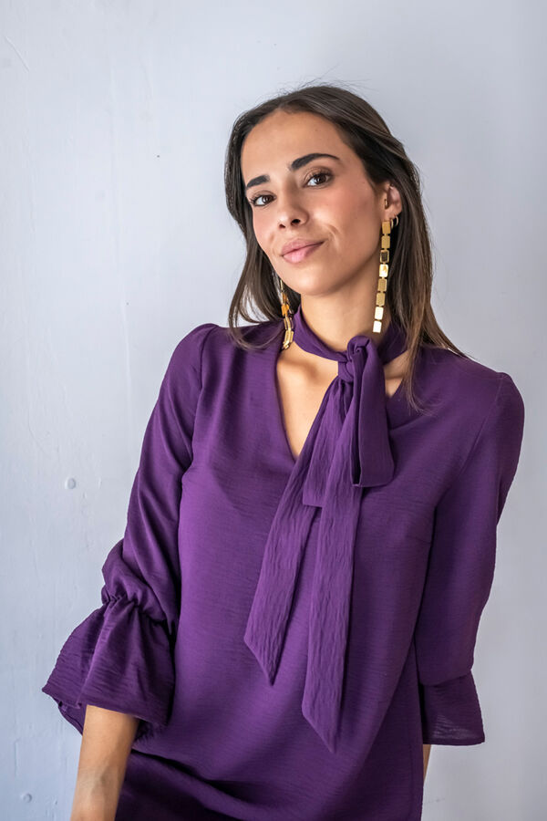 Cul Sac Short dress with tie, bow, lace Ljubičasta