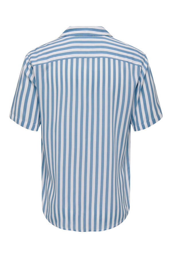 Springfield Striped shirt with short sleeves steel blue