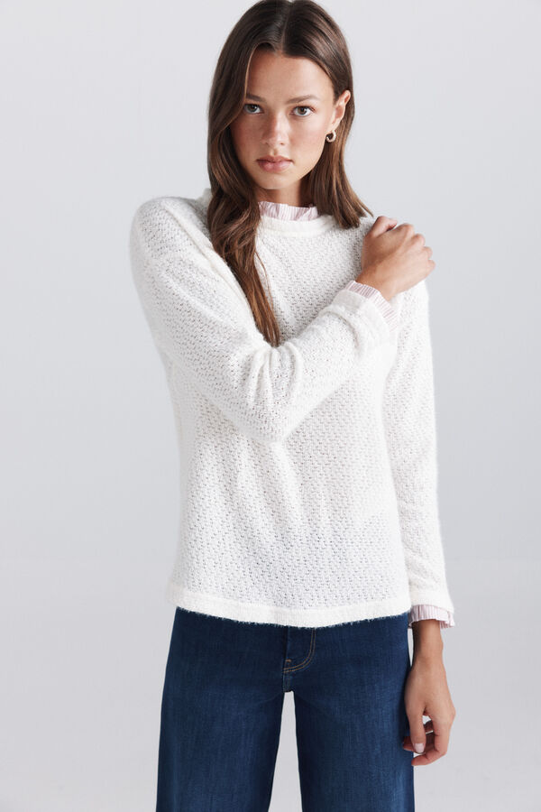 Springfield Cervantes neck fine knit jumper white