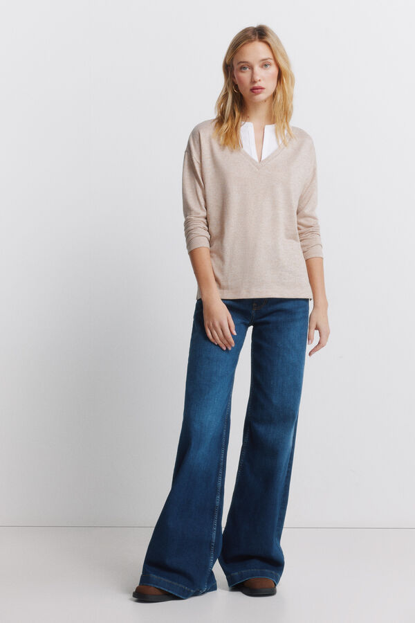 Springfield Long sleeve V-neck T-shirt nude