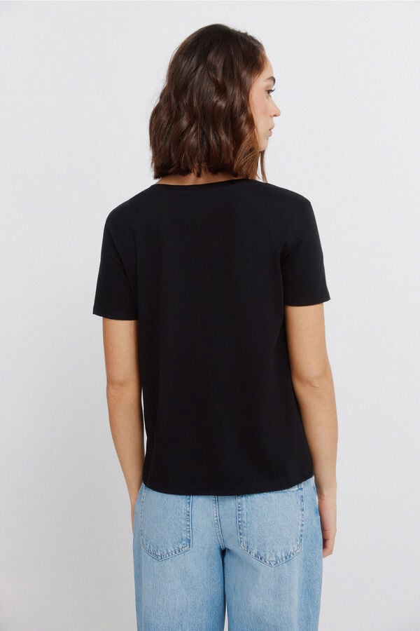 Springfield Cotton basic V-neck T-shirt black