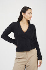 Brave Soul Fluffy wrap cardigan black