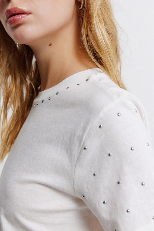 Springfield Studded short sleeve T-shirt beige