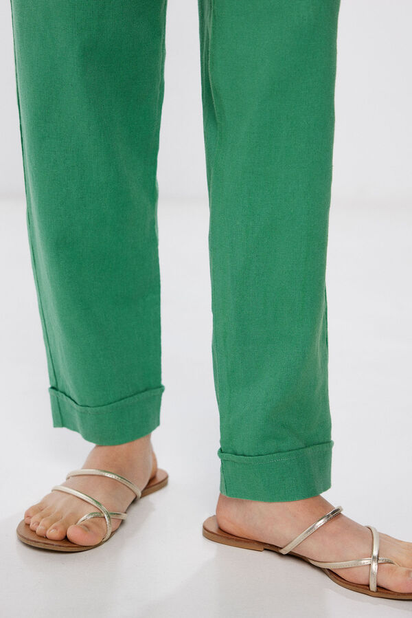 Springfield Two-tone linen trousers with belt ecru