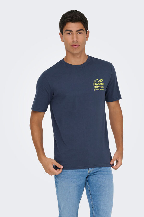 Only & Sons T-shirt front and back drawing blue