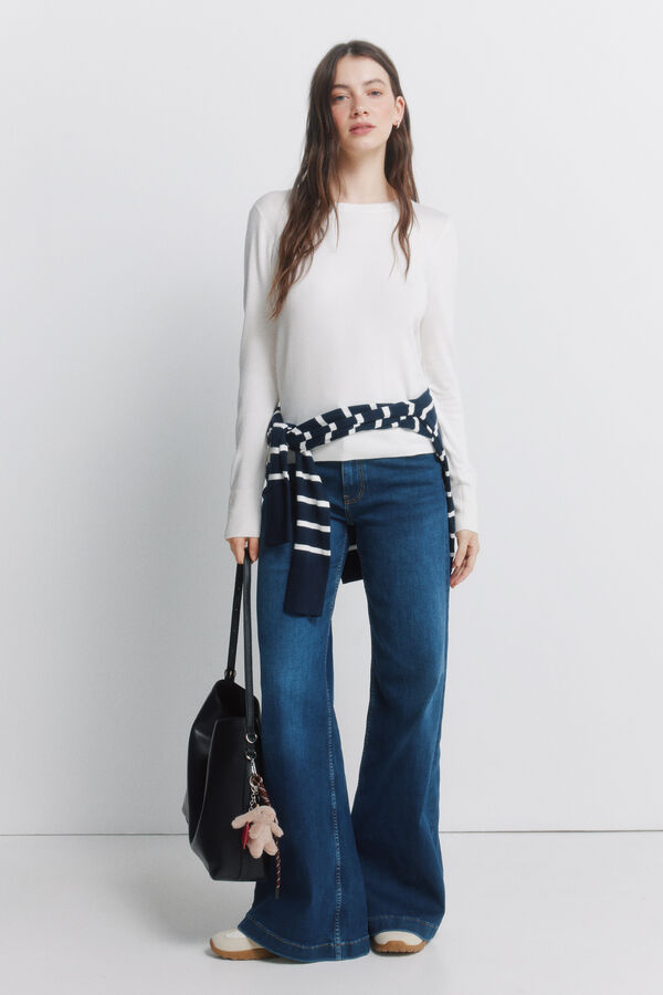 Springfield Fine knit jumper with button cuffs brown