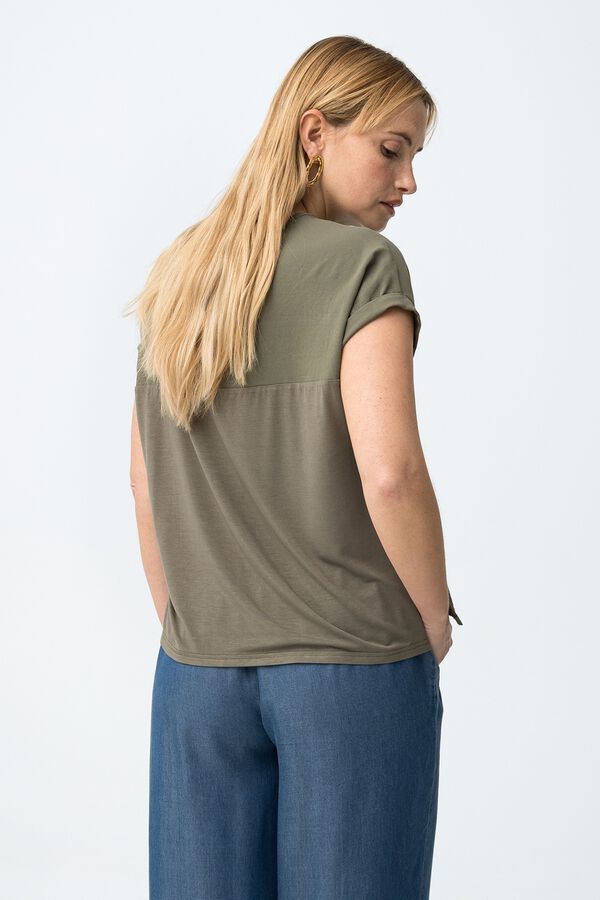 Tiffosi Blusa relaxed manga corta kaki