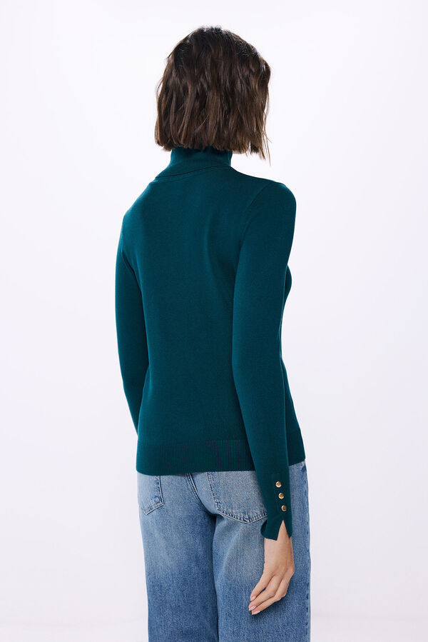 Springfield high neck sweater with buttons at cuffs dark green