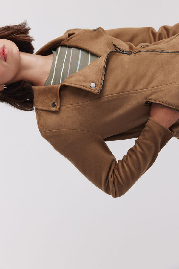 Springfield Faux suede biker jacket nude