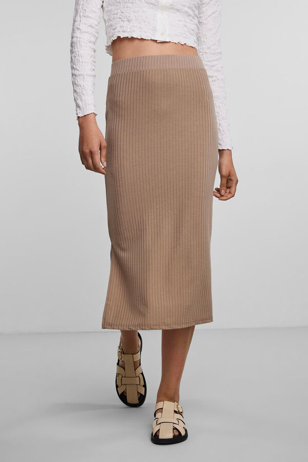 Pieces Falda midi beige