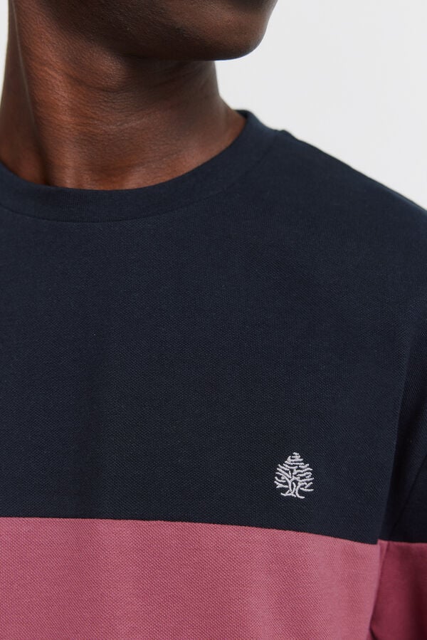 Springfield long sleeve piqu&eacute; block t-shirt blue