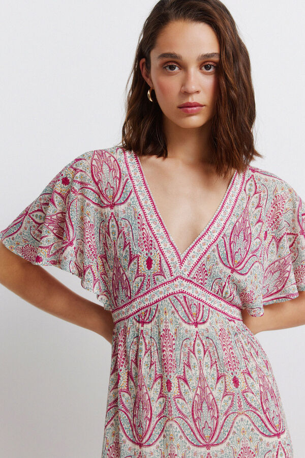 Springfield Midi haljina kratkih rukava sa printom Bež