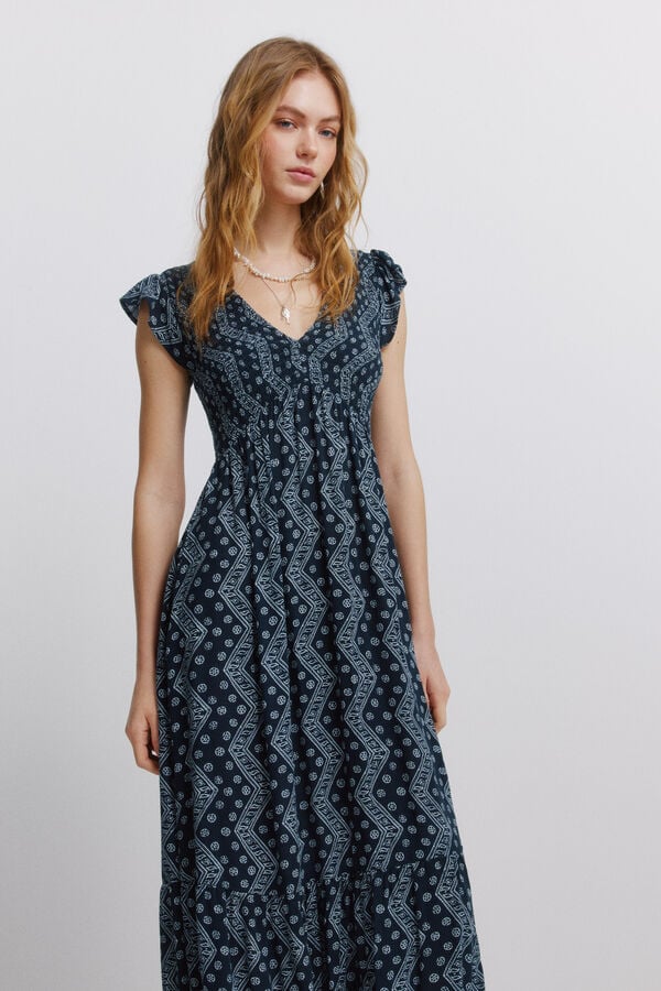 Springfield Border print midi dress blue