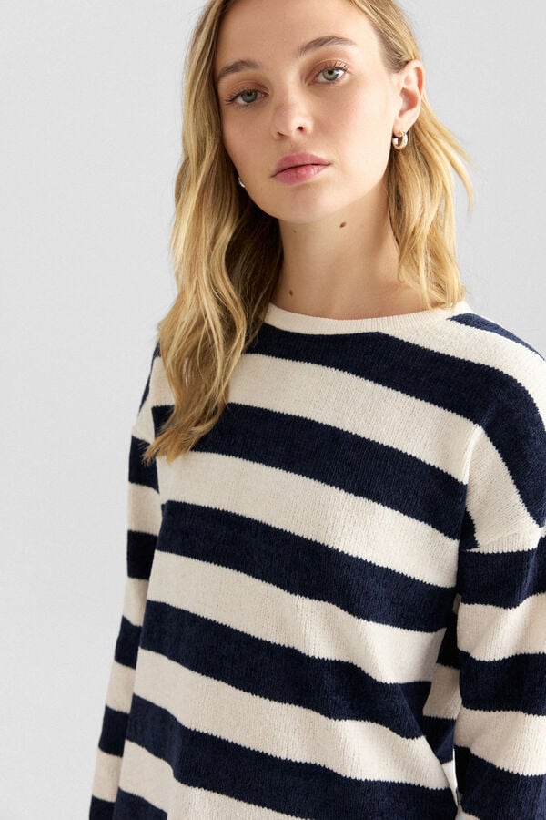 Springfield Striped fine knit jumper blue
