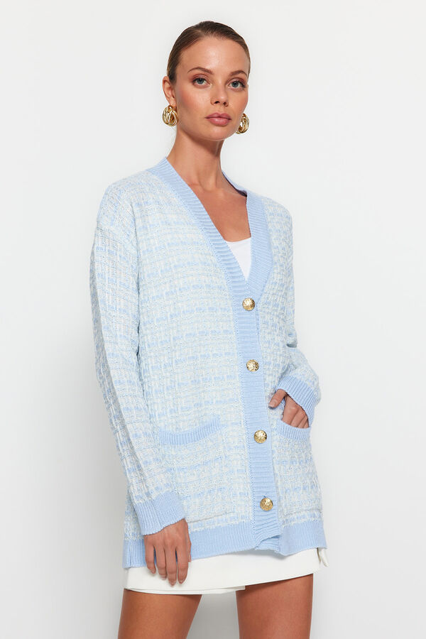 Trendyol Cardigan with buttons and V-neck blue