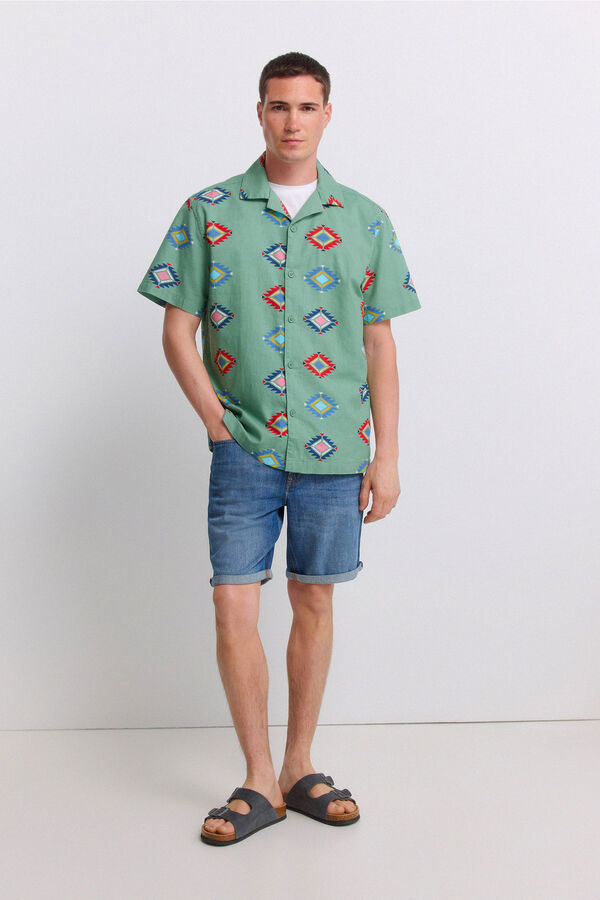 Springfield Printed bowling short sleeve shirt green