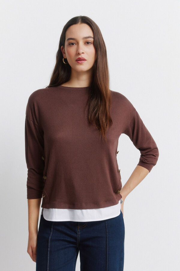 Springfield T-shirt combinada com botões laterais cru