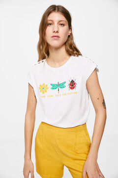 Springfield Crochet shoulders graphic T-shirt ocher