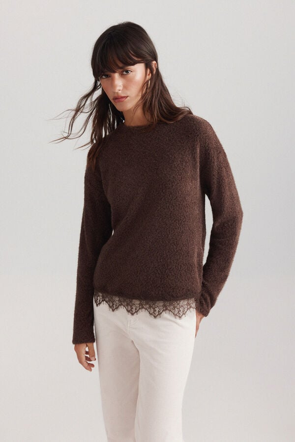 Springfield Lace fine long sleeve jumper brown