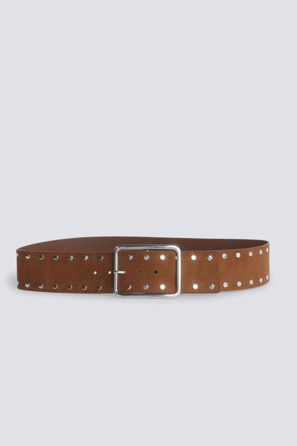 Springfield Suede wide studded belt nude