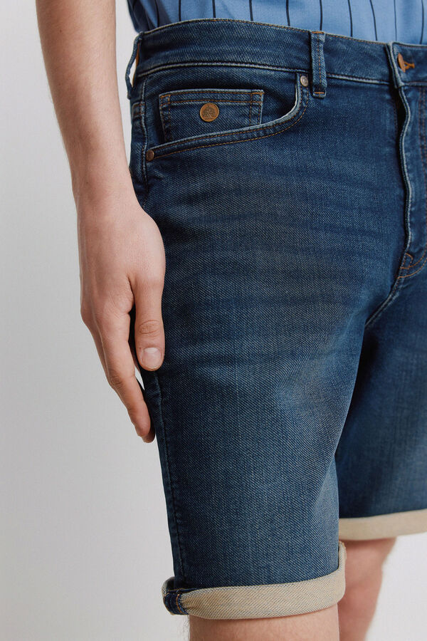 Springfield Dark knit denim Bermuda shorts blue