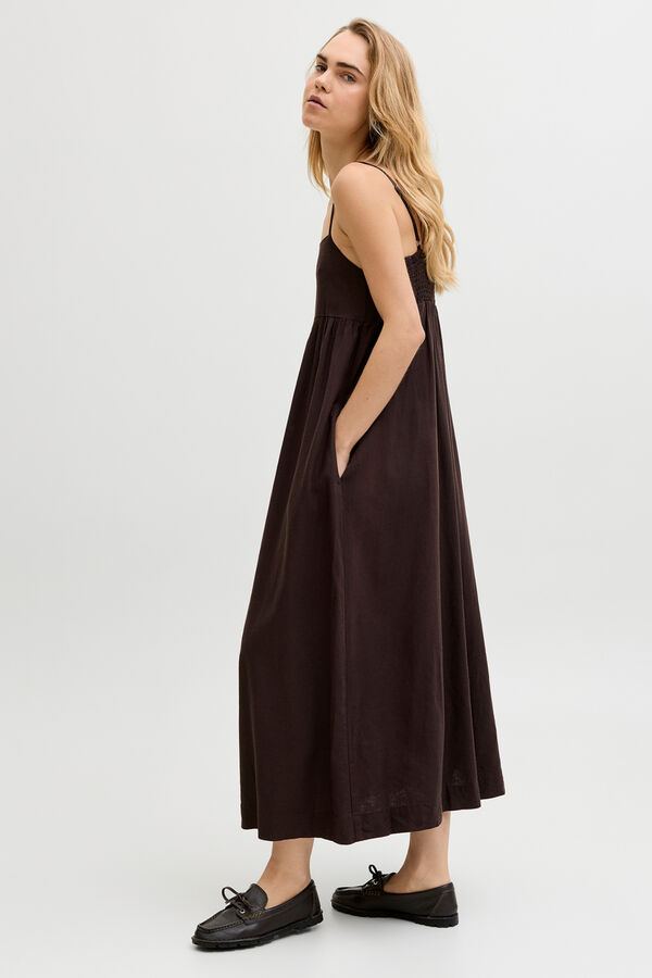 Jack & Jones Vestido largo lino marr&oacute;n