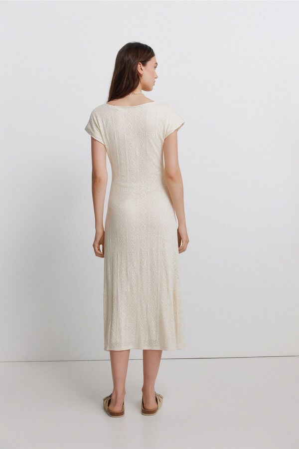 Springfield Embroidered knot neckline dress beige