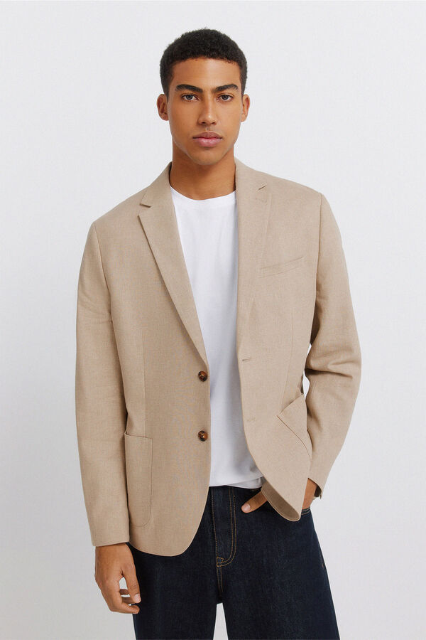 Springfield Blazer lino algod&oacute;n beige
