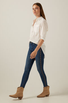 Springfield Sustainable wash embroidered slim cropped jeans blue