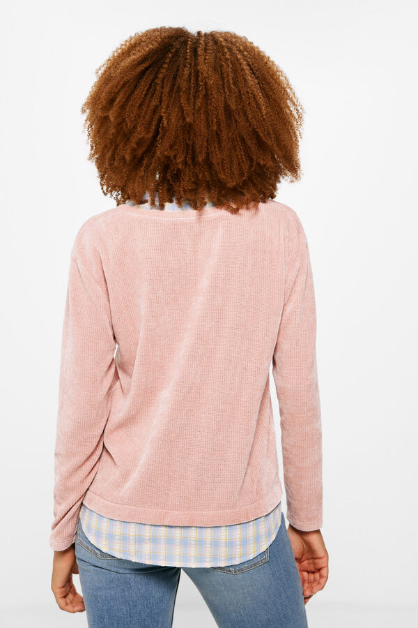 Springfield Two-Material Checked Chenille T-shirt pink