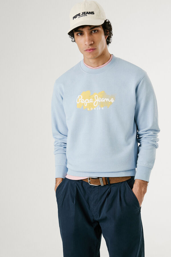 Pepe Jeans Sudadera de cuello redondo con logo y estampado. azul