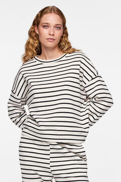 Springfield Cotton sweatshirt with striped print. Closed collar and long sleeves. Soft texture. white