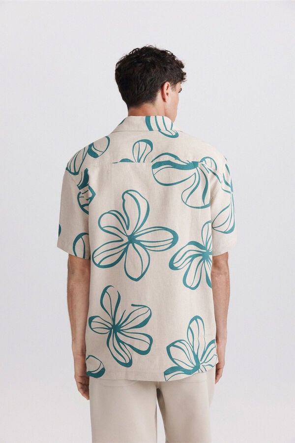Springfield Printed linen rayon short sleeve T-shirt brown