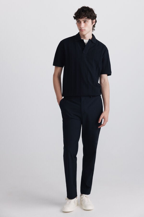 Springfield Regular fit structure polo shirt blue