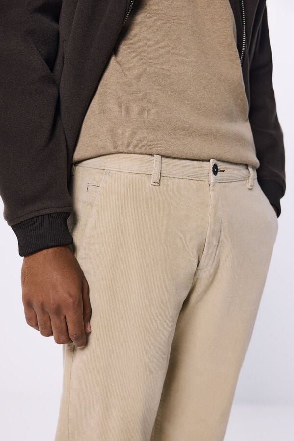 Springfield Comfort slim fit washed corduroy chinos medium beige