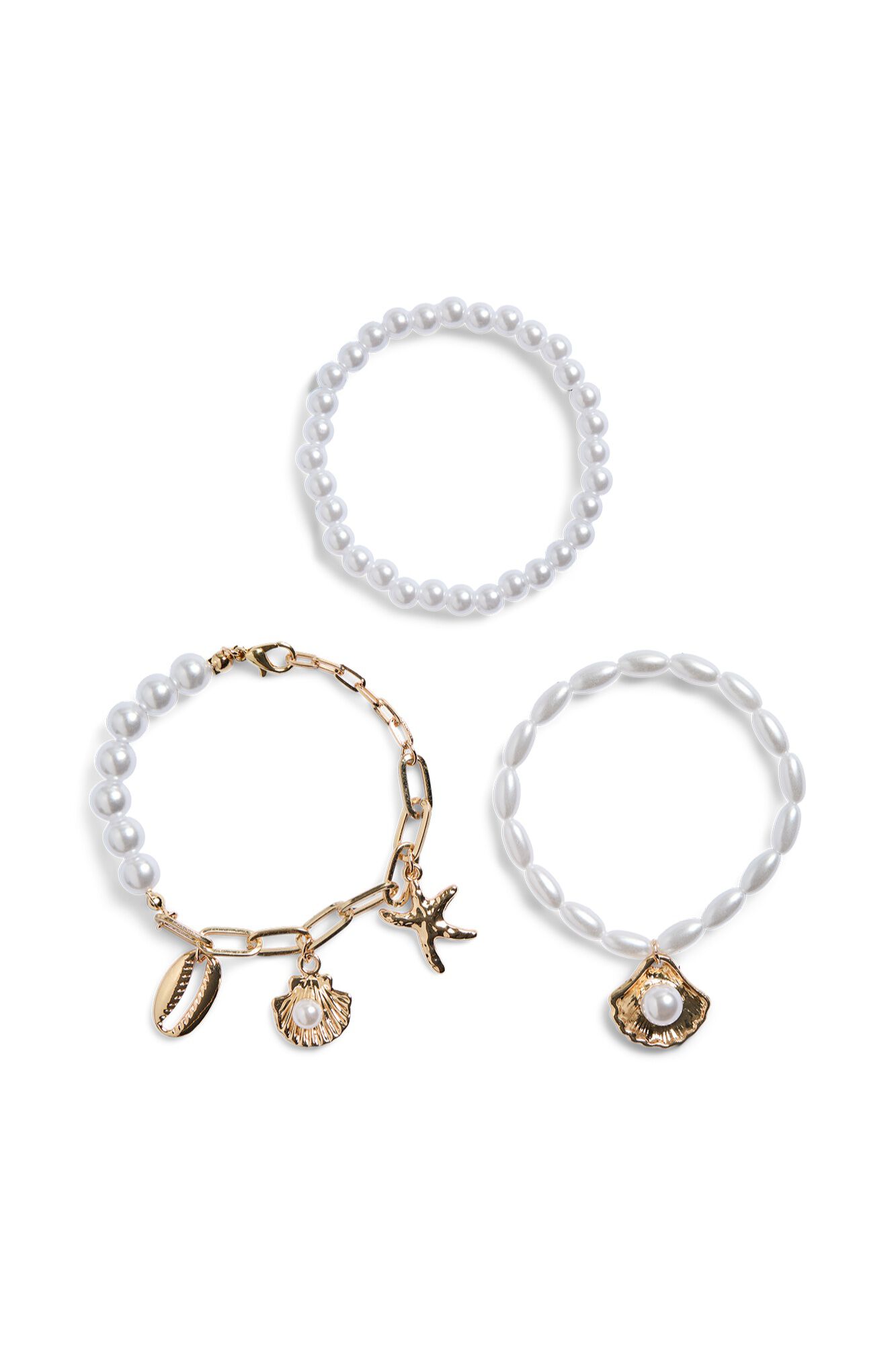 Pieces Set 3 pulseras de perlas con abalorios
