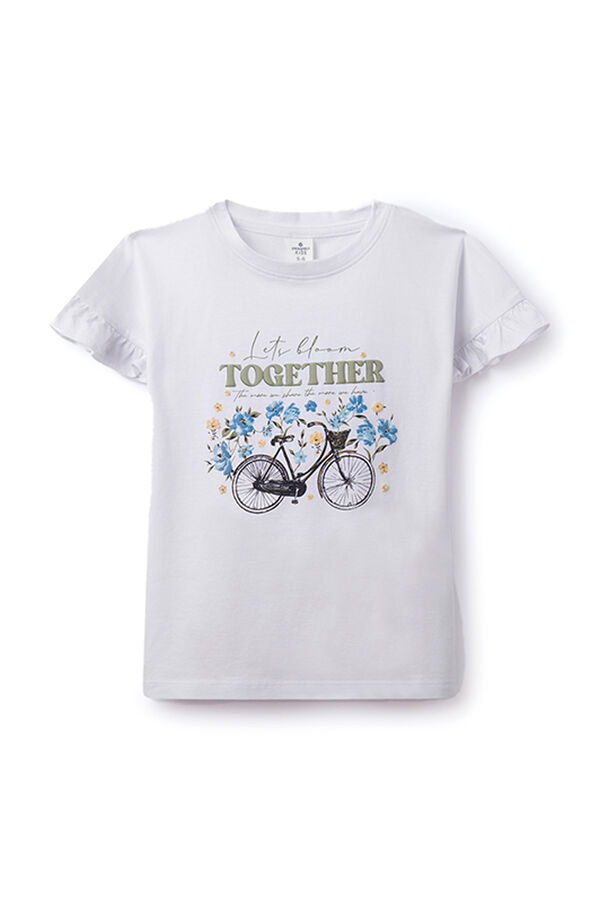 Springfield Girls' flowers and bicycle T-shirt white