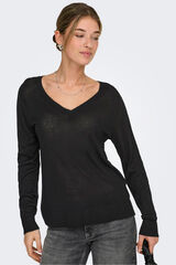 Only Jersey fino cuello de pico negro