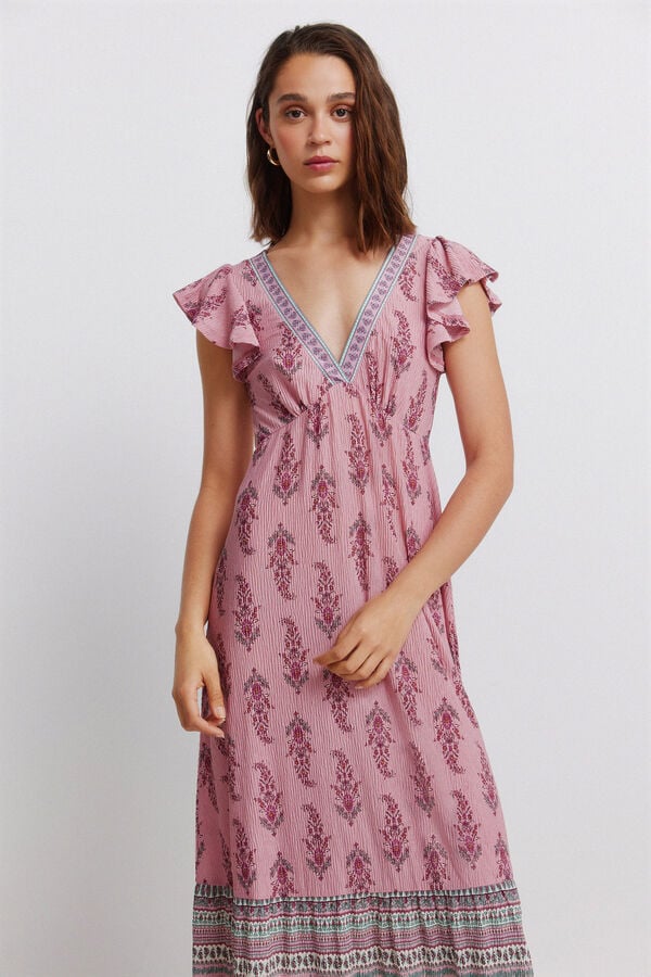 Springfield Vestido midi volantes cenefa morado/lila
