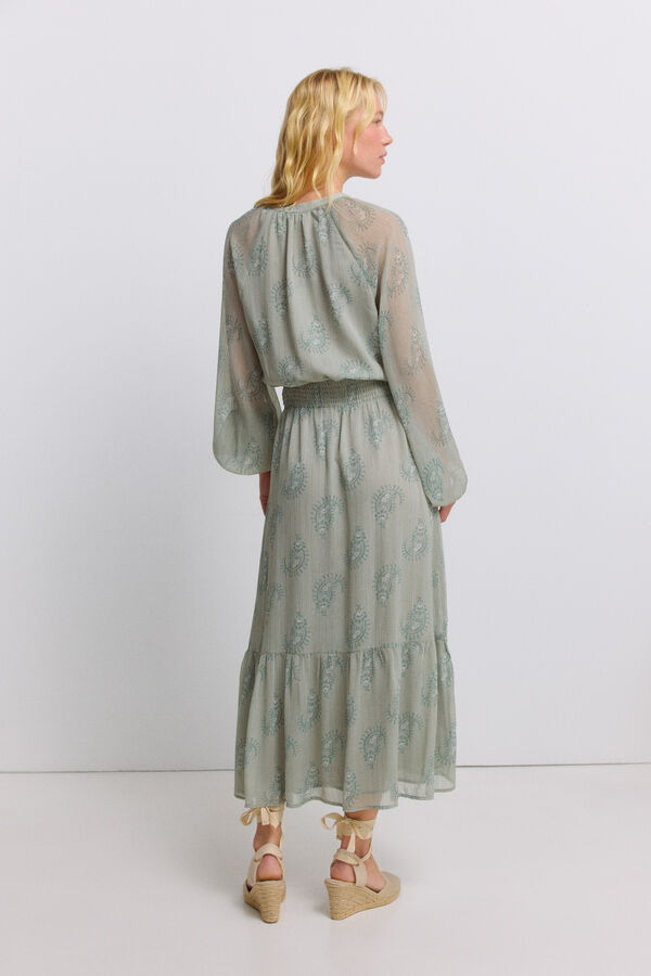 Springfield Honeycomb print midi dress green