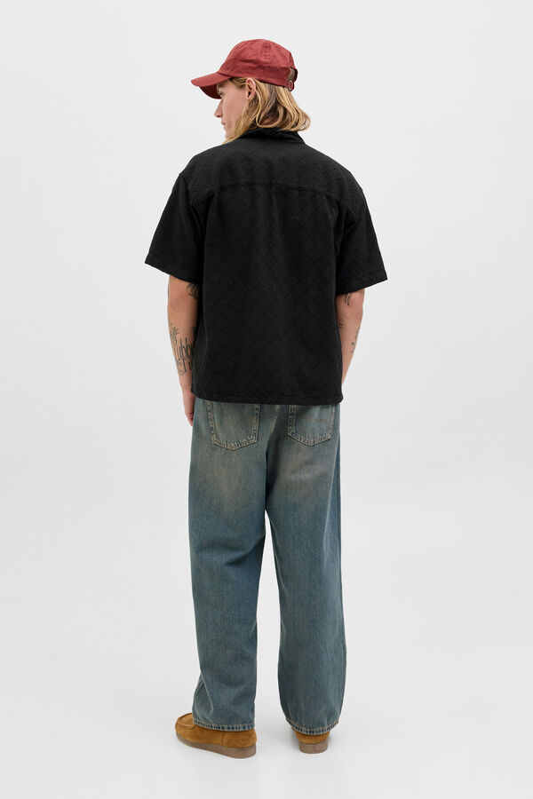 Jack & Jones Herren-Kurzarmhemd mit Textur Schwarz