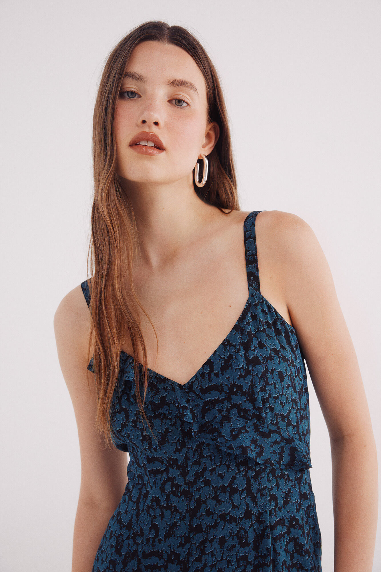 Springfield Vestido midi escote volante estampado