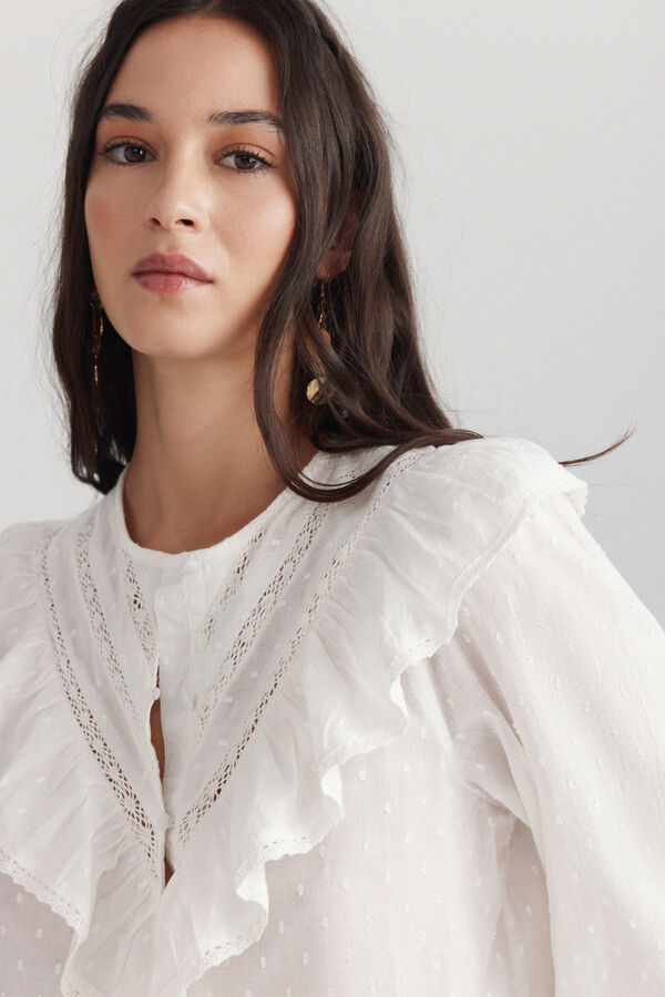 Springfield Plumetis ruffle romantic blouse white