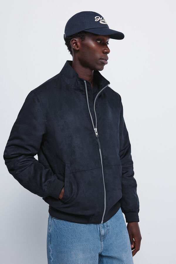 Springfield Suede effect quilted jacket blue