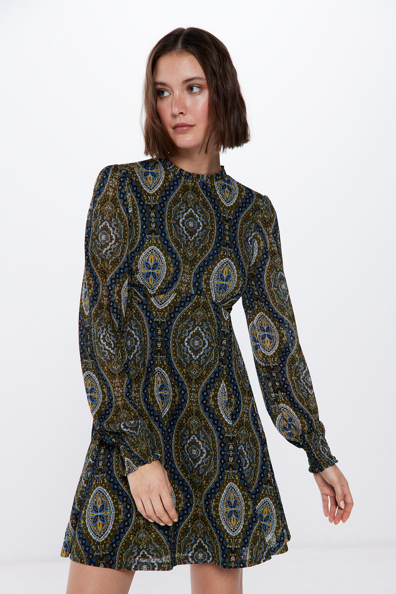 Springfield Damenkleid Mit V-Ausschnitt & Kordelzug – Lässiges Design Mit Rüschenärmeln, Urbaner Style